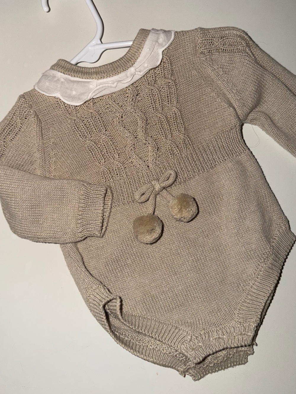 Classic Cream Cable-Knit Baby Sweater Romper